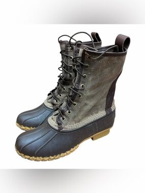 LL Bean size 8 Waxed Canvas Maine Hunting Rubber Duck Boots in Olive Dark Brown